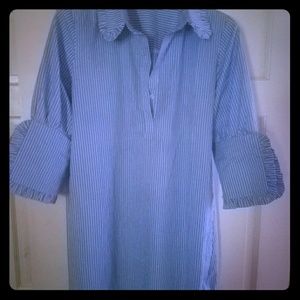Blue and White Striped Ruffle Dress Size Medium